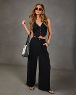Black % Leva Pocketed Wide Leg Pants-2