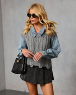 Wexford Denim Cable Knit Twofer Sweater