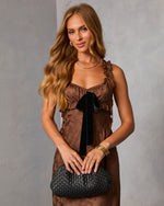 Sepia Kiss Satin Jacquard Bust Tie Maxi Dress