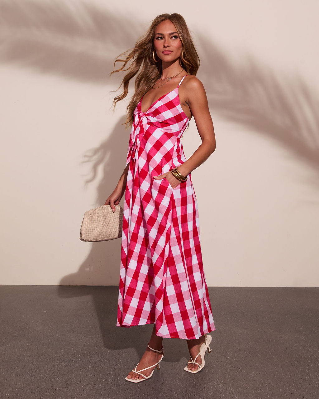 Saltwater Darling Cotton Gingham Print Maxi Dress in Red Gingham