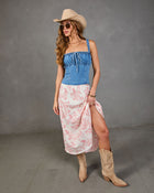 Slow Afternoon Smocked Bust Tie Denim Top