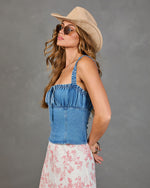 Slow Afternoon Smocked Bust Tie Denim Top