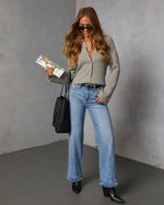 Light Grey % Timeless Collared Button Down Sweater-5