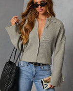 Light Grey % Timeless Collared Button Down Sweater-1