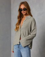 Light Grey % Timeless Collared Button Down Sweater-3