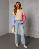 Joy Pop Knit Striped Color Block Sweater