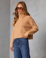 Camel % Latte Lover Turtleneck Knit Sweater-3