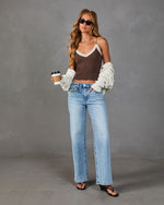 Painted Bloom Ribbed Lace Trim Cami