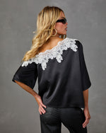 Howell Satin Lace Trim Off the Shoulder Blouse