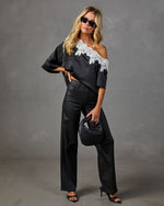 Howell Satin Lace Trim Off the Shoulder Blouse