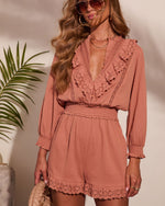 Soft Dusk Ruffle Cotton Eyelet Lace Trim Romper