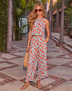 Mood Boost Tropical Print Linen Blend Fringe Top