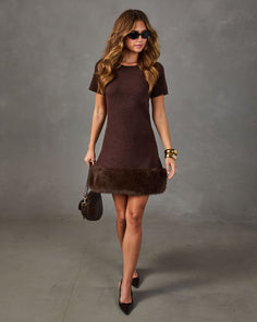 Heiress Energy Knit Faux Fur Trim Mini Dress