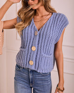Blue % After Winter Sleeveless Ribbed Knit Sweater-1