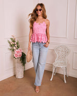 Pink % Picturesque Open Floral Lace Crochet Peplum Top-2