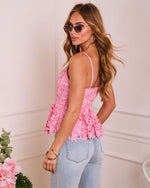 Pink % Picturesque Open Floral Lace Crochet Peplum Top-4