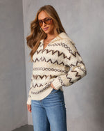 Maple Moon Knit Quarter Zip Print Sweater