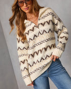 Maple Moon Knit Quarter Zip Print Sweater