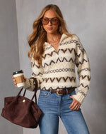Maple Moon Knit Quarter Zip Print Sweater