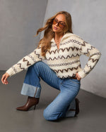 Maple Moon Knit Quarter Zip Print Sweater