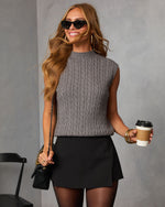 Charcoal % Felmena Cable Knit Sleeveless Sweater-5
