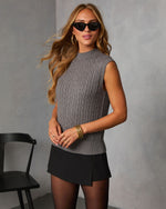 Charcoal % Felmena Cable Knit Sleeveless Sweater-3