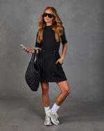 Layover Lounge Drawstring Waist Soft Form Mini Dress