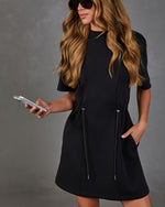 Layover Lounge Drawstring Waist Soft Form Mini Dress