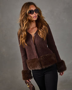 Heiress Energy Knit Faux Fur Trim Cardigan