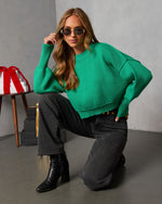 Green % Elouise Cropped Crewneck Sweater-1