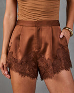 Audrie Satin Lace Trim Shorts