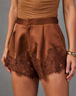 Audrie Satin Lace Trim Shorts