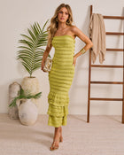 Written Softly Strapless Ruffle Maxi Dress