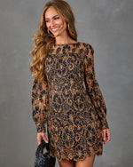 Golden Petals Floral Lace Crochet Mini Dress