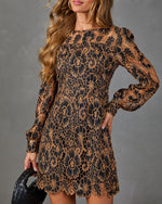 Golden Petals Floral Lace Crochet Mini Dress