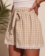 Prina Gingham Lace Trim Waist Tie Shorts