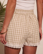 Prina Gingham Lace Trim Waist Tie Shorts