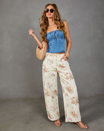 Sunlit Petals Rigid Mid Rise Wide Leg Floral Jeans