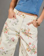 Sunlit Petals Rigid Mid Rise Wide Leg Floral Jeans