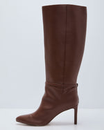 Brown % Isobelle Vegan Leather Chain Accent Knee High Boots-4