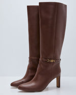 Brown % Isobelle Vegan Leather Chain Accent Knee High Boots-2