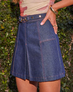 Zayden Belted Denim Mini Skirt