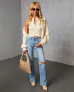 Cream % Dreamlight Ribbed Quarter Zip Top And Dolman Cardigan Set-6