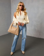 Cream % Dreamlight Ribbed Quarter Zip Top And Dolman Cardigan Set-2