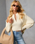 Cream % Dreamlight Ribbed Quarter Zip Top And Dolman Cardigan Set-1