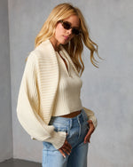 Cream % Dreamlight Ribbed Quarter Zip Top And Dolman Cardigan Set-3