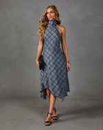 Raylan Plaid High Low Mock Neck Midi Dress