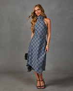 Raylan Plaid High Low Mock Neck Midi Dress
