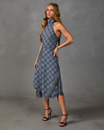 Raylan Plaid High Low Mock Neck Midi Dress