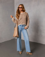 Mocha % Whisper Frost Knit Contrast Trim Sweater-5